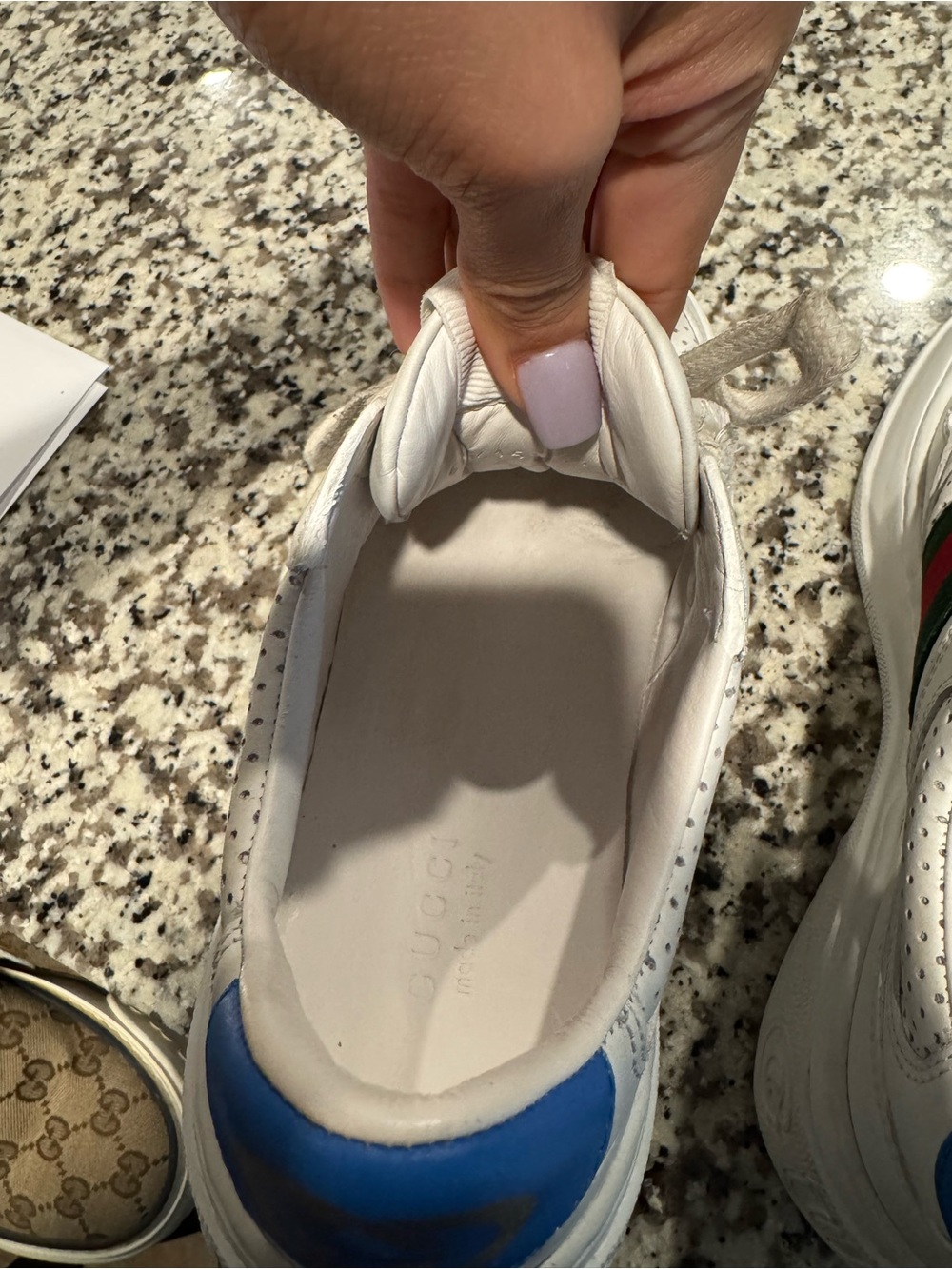 Women’s White chunky Gucci Leather Sneakers with Green & Red Stripe - Picture 6 of 7